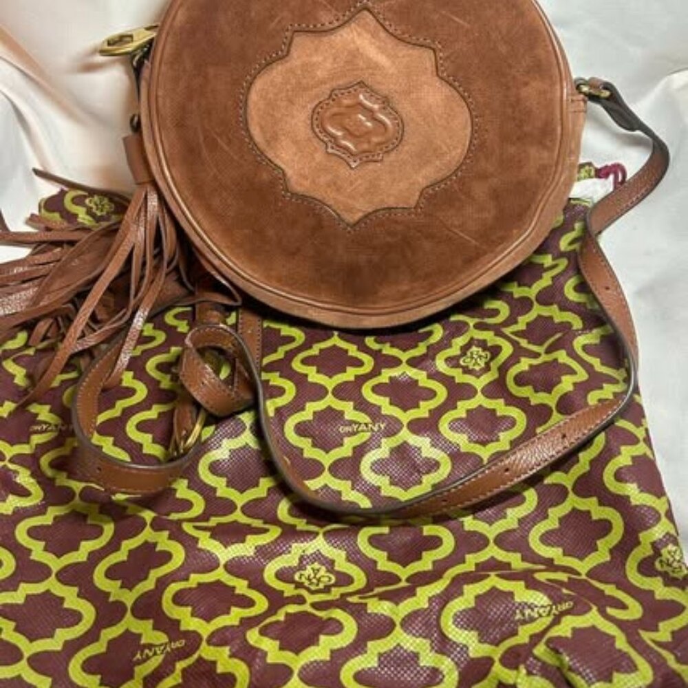 New Oryany Brand Round Suede Crossbody or Canteen Bag Signature Moroccan-Inspire